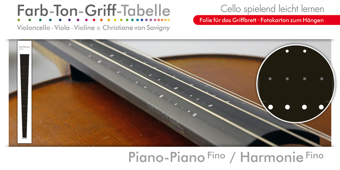 Farbton-Grifftabellen Folientabellen Violoncello Cello Piano-Piano Fino Harmonie