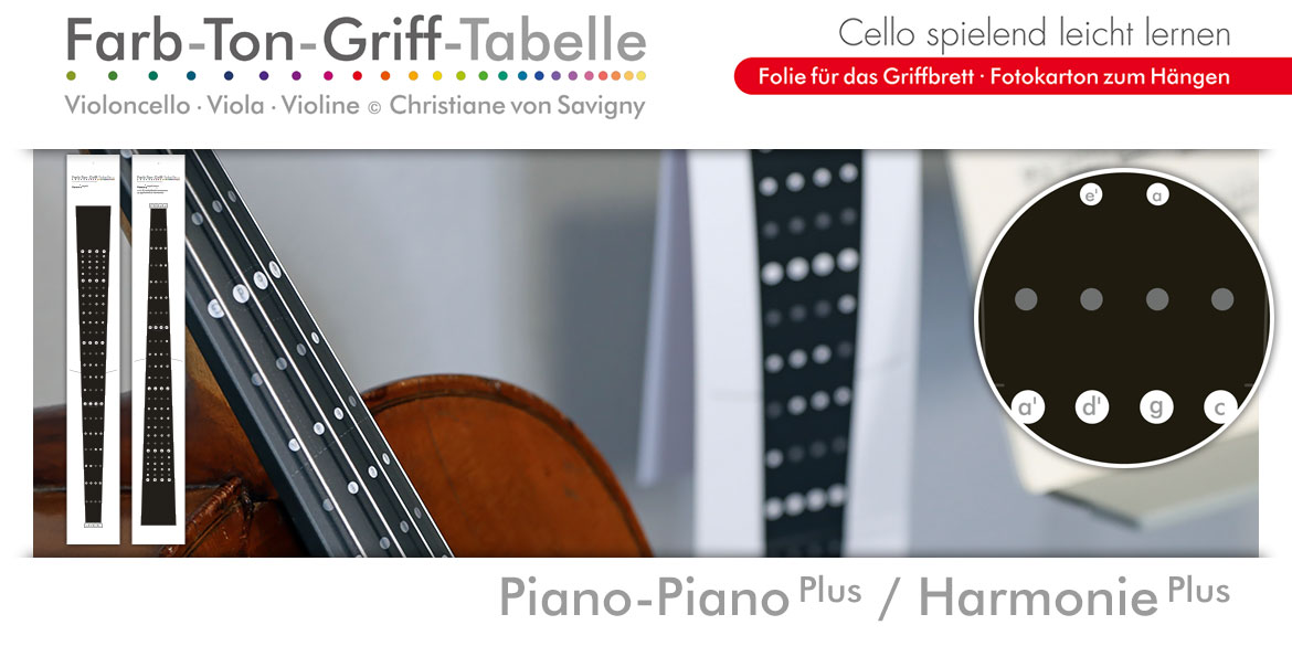 Farbton-Grifftabellen Folientabellen Violoncello Cello Piano-Piano Plus Harmonie